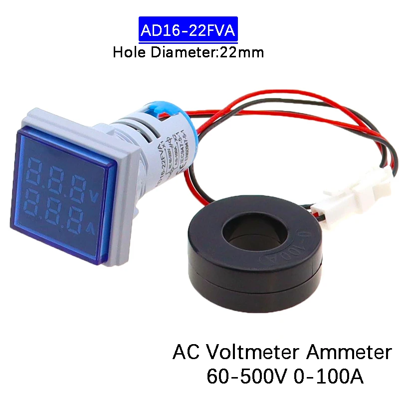 AC 50-500V 0-100A Square LED Digital Voltmeter Ammeter 110V 220V Voltage Current Meter Voltammeter Car Volt Amp Tester Detector