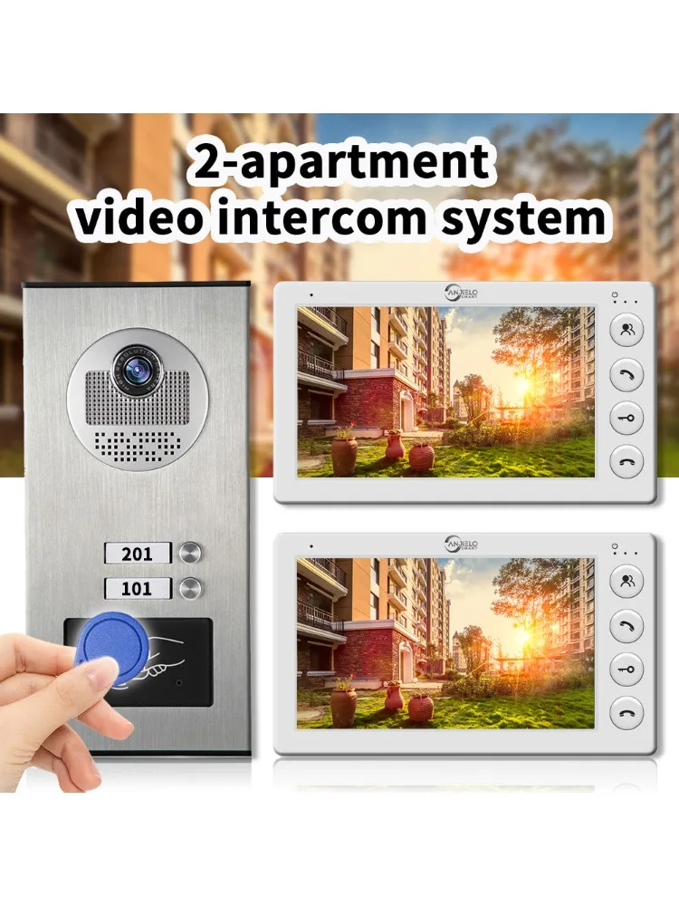 2-familie appartement intercom videodeurbel met RFID-kaart ontgrendelen 7 inch 4 bedraad videodeurtelefoonsysteem - afbeelding 2