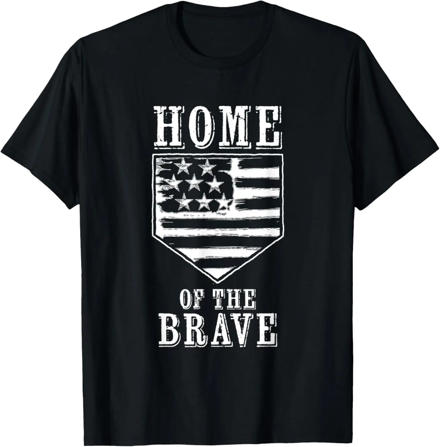 

Baseball Home Of The Brave Patriotic USA American Flag Plate T-Shirt