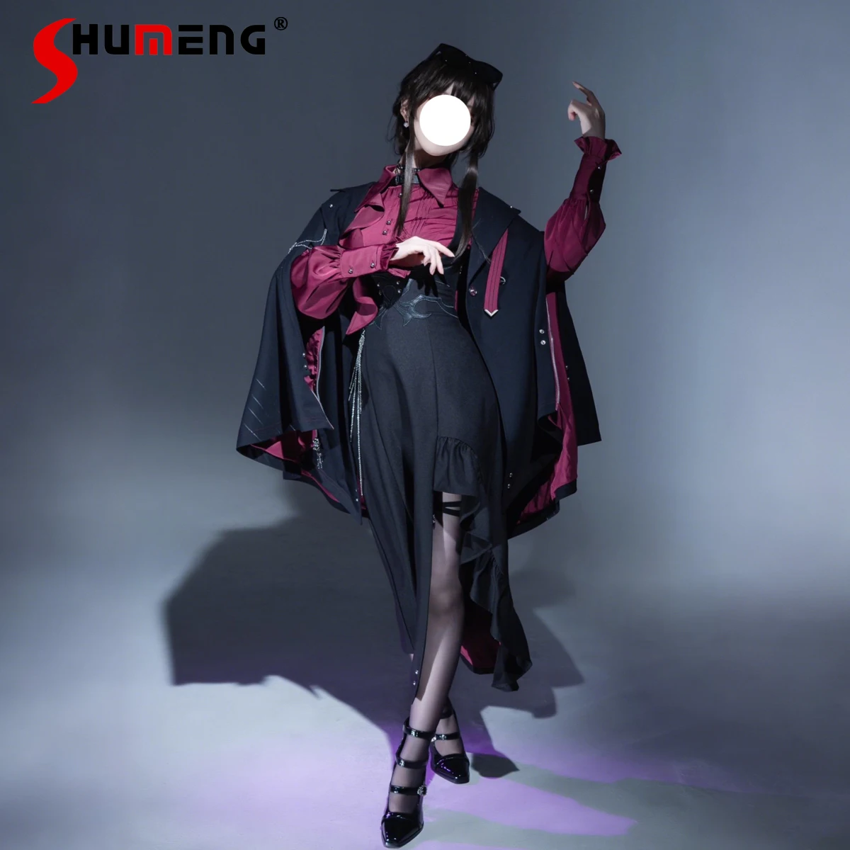 Gothic Cos Clothing 2025 Spring and Autumn New Lolita Long-sleeved Shirt Top High-waisted Short Skirt 2-piece Women's Punk Sets