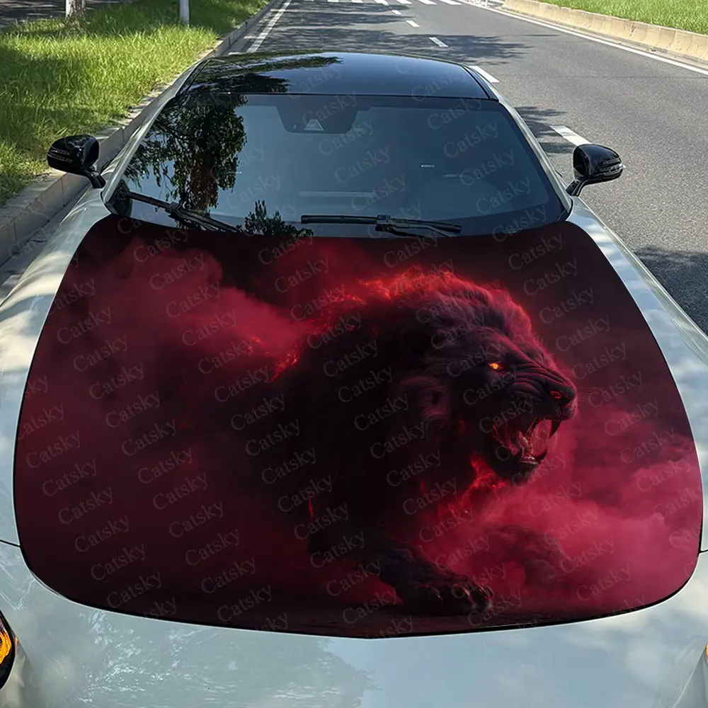 

Наклейка на капот автомобиля Red Flame Black Lion, прочная самоклеящаяся наклейка из ПВХ, водонепроницаемая и устойчивая к царапинам виниловая пленка для автомобиля