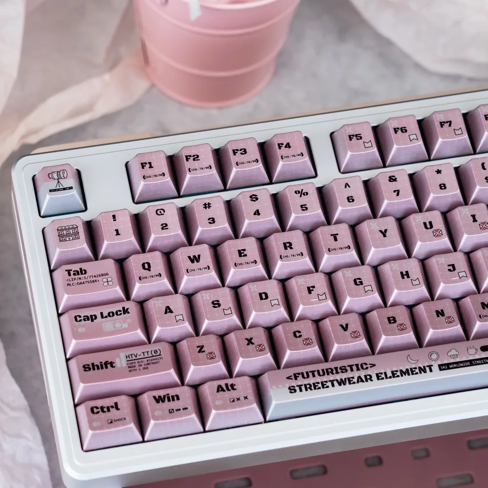 Chibi Keycaps Set 129keys Custom PBT Cherry Profile Artisan Keycaps Pink Cartoon Anime Point Key Caps MX Switch Gaming Accessory