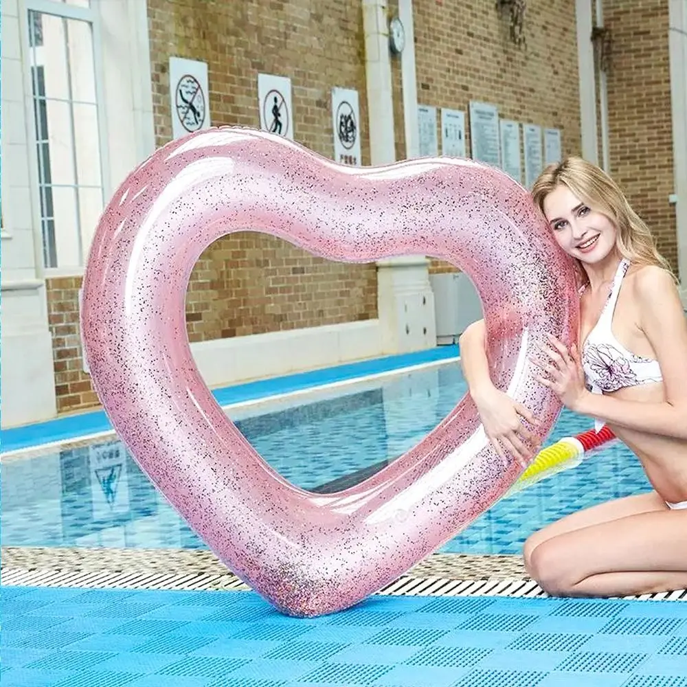 Glitter Sequin Swimming Ring Transparent Swim Ring Pool Float Swimming Ring Heart Boat Circle Inflatable Swimming Circle Adult