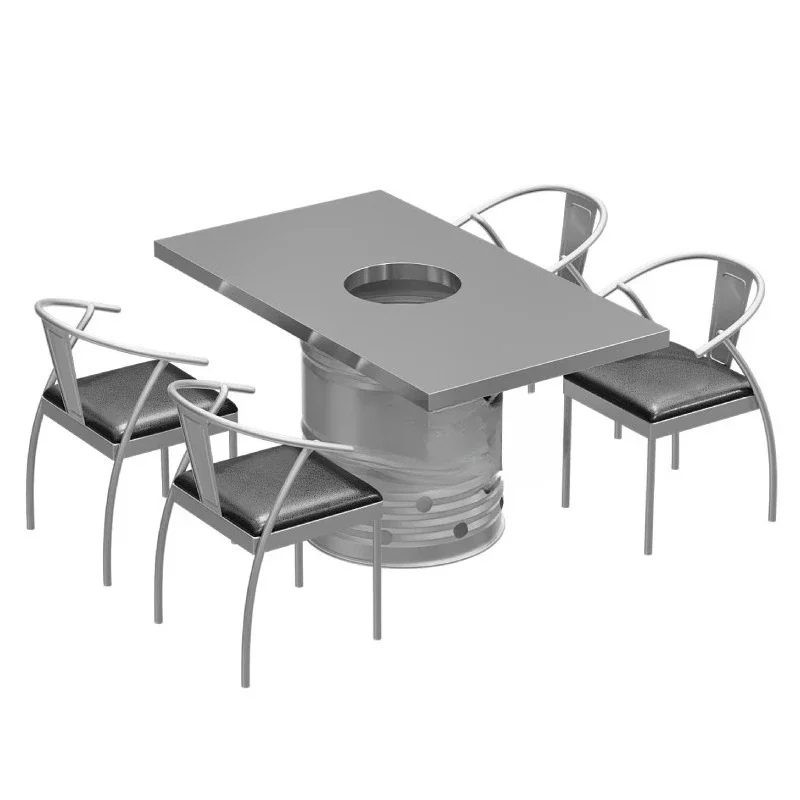 Commercial stainless steel outdoor barbecue table, Korean barbecue hot pot restaurant wrought iron dining table