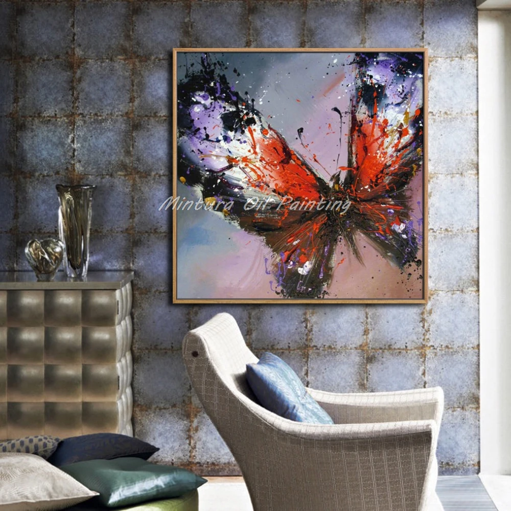 Mintura Handpainted Modern Abstract Butterfly Animal Oil Painting On Canvas  Abstract Pop Art Picture For Living Room Home Decor