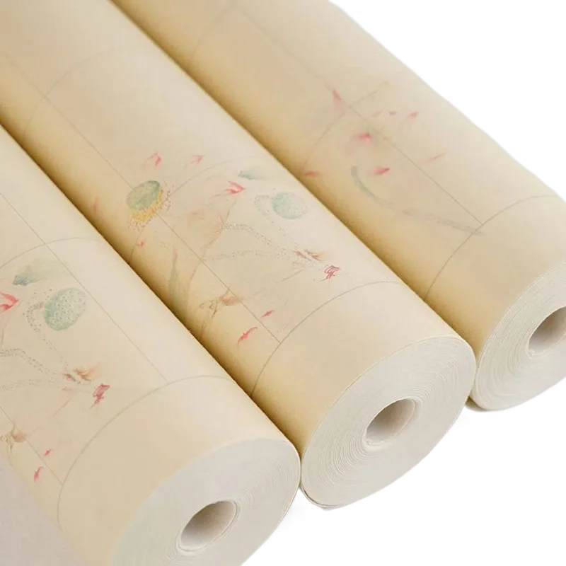 Chinese Style Lotus Pattern Seal Character Xuan Paper Official Script Half Ripe Rice Paper Rolling Creative Gridding Rice Paper