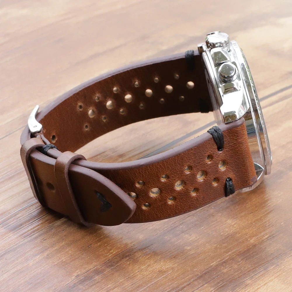 Onthelevel Leather Watch strap 18mm 20mm 22mm 24mm Durable Coffee Brown Color Watch Band Quick Release Watch Bands Replacement
