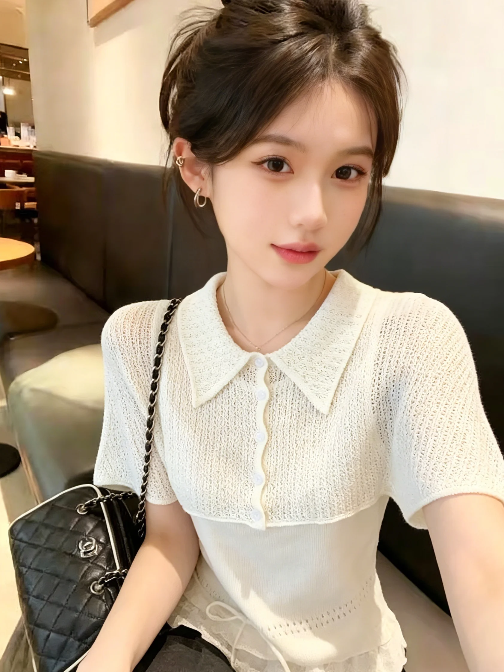 

Summer Style Lazy Neckline Hollow out Knitted Shawl Women's Vest Two-Piece Set Self-Preserving Design Sleeveless Collar