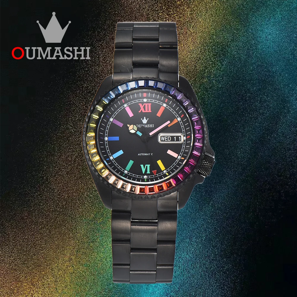 ใหม่007นาฬิกาท้องฟ้าเต็มไปด้วยดวงดาวนาฬิกากลไกเคลื่อนไหว NH36นาฬิกาสแตนเลสนาฬิกากันน้ำ100