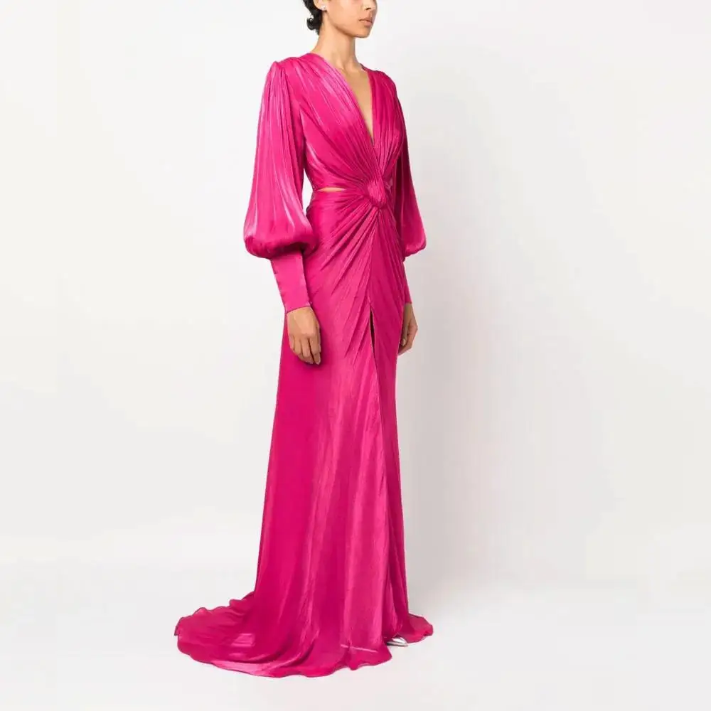 Robe de soirée à col en V pour femme, robe personnalisée, robe de soirée d'anniversaire, manches longues, longueur au sol, élégante, fête de mariage, tout pour l'été, luxe