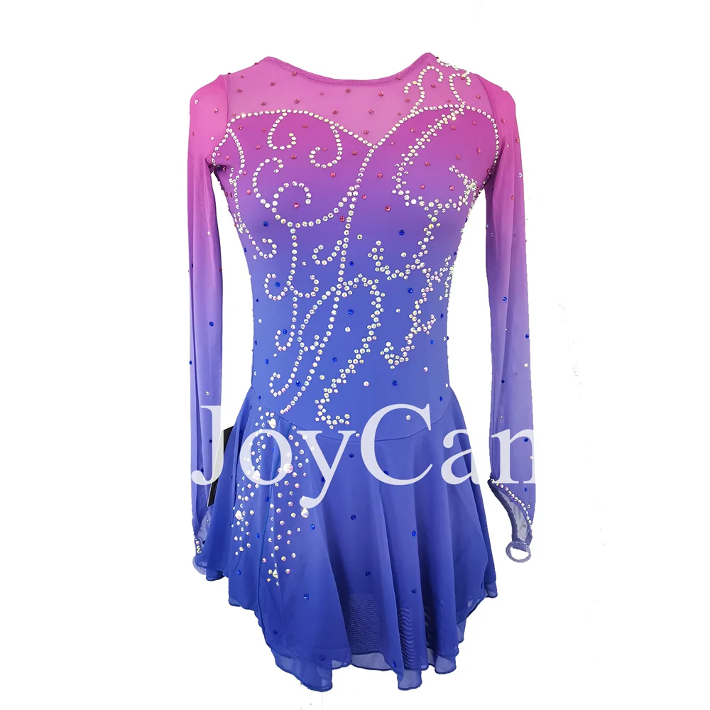 

JoyCan Ice Figure Skating Dress Girls Purple Spandex Stretchy Mesh Competition Dance Wear Customized