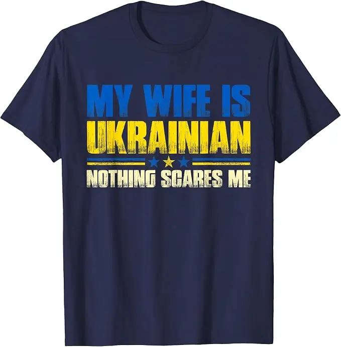 T-Shirt mit Aufdruck „Meine Frau ist Ukrainerin – Nichts macht mir Angst“ – Ukraina-Stolz-Flagge Y2K-Buchstaben Grafik-Slogan-T-Shirt – Herrenmode-Kleidung – Detail 9