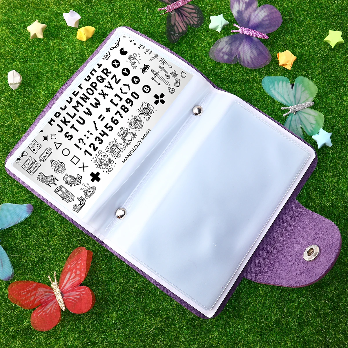 

Stamping Plate Holder Organizing Folder For Manicure Stamp Templates Storage With Rectangular Slots Purple Pouch For Art Cards