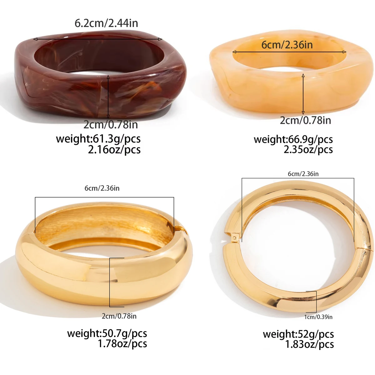 IngeSight.Z Vintage Irregular Resin Wide Bangle Bracelet