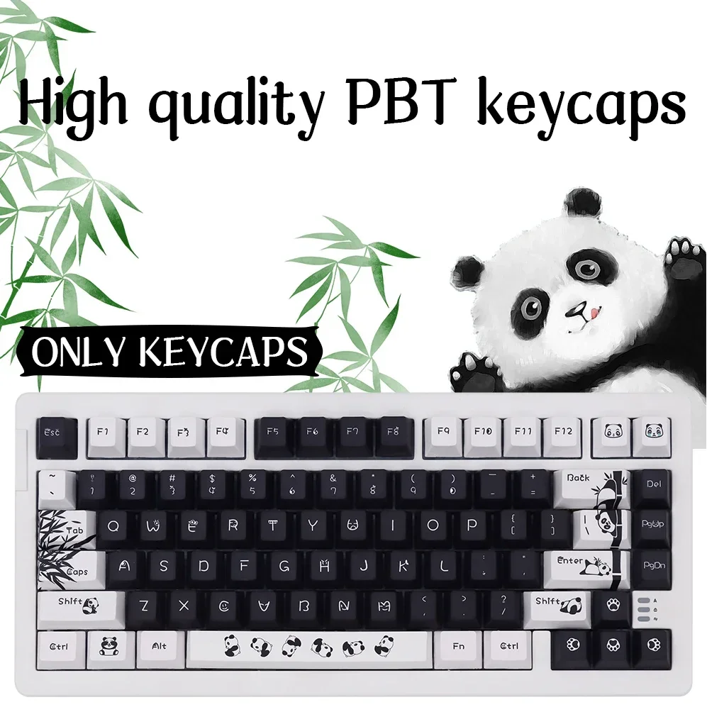 Panda Themed Keycaps Five-sided Sublimation Keyboard Caps Complete Set Cherry Profile Adapted Mechanical Keyboard Keycaps Gift