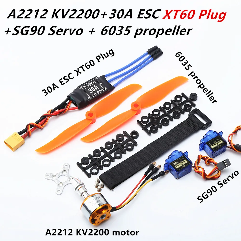 Moteur sans balais A2212 2200KV 30A ESC, prise compte 60 SG90 9G, micro-servo