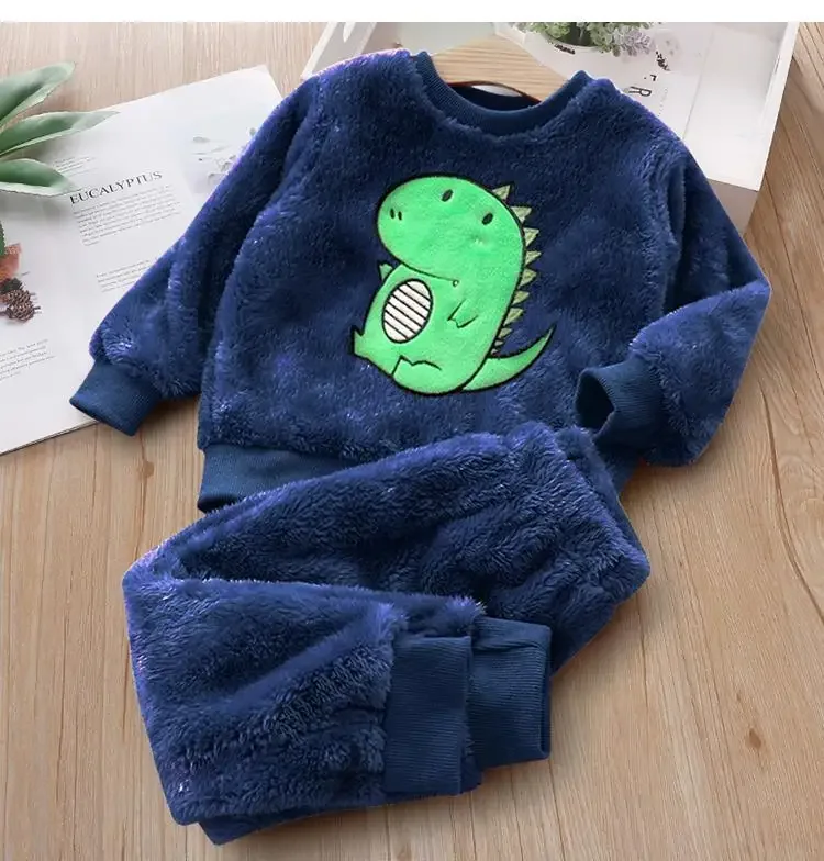 Children's Clothing Sets Dinosaur Print Flannel Pajamas Leisure Wear Baby Boy Toddler Girl Clothes Outfit Set 1 to 6 Years