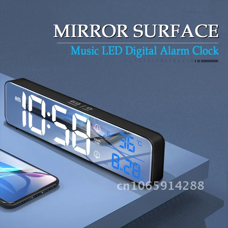 Music Alarm Digital LED Clock Temperature Date Display Desktop Control Decoration Voice 2400mAh Clocks Table Mirror Home Battery