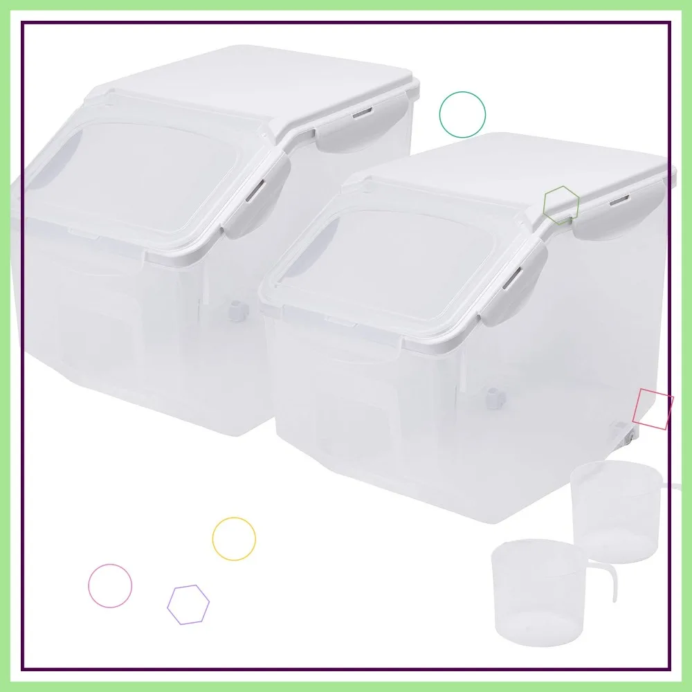 

10L/20lbs Rice Storage Container with Measuring Cup, BPA Free, For Rice Grain Pet Food Flour, 2 Counts Clear