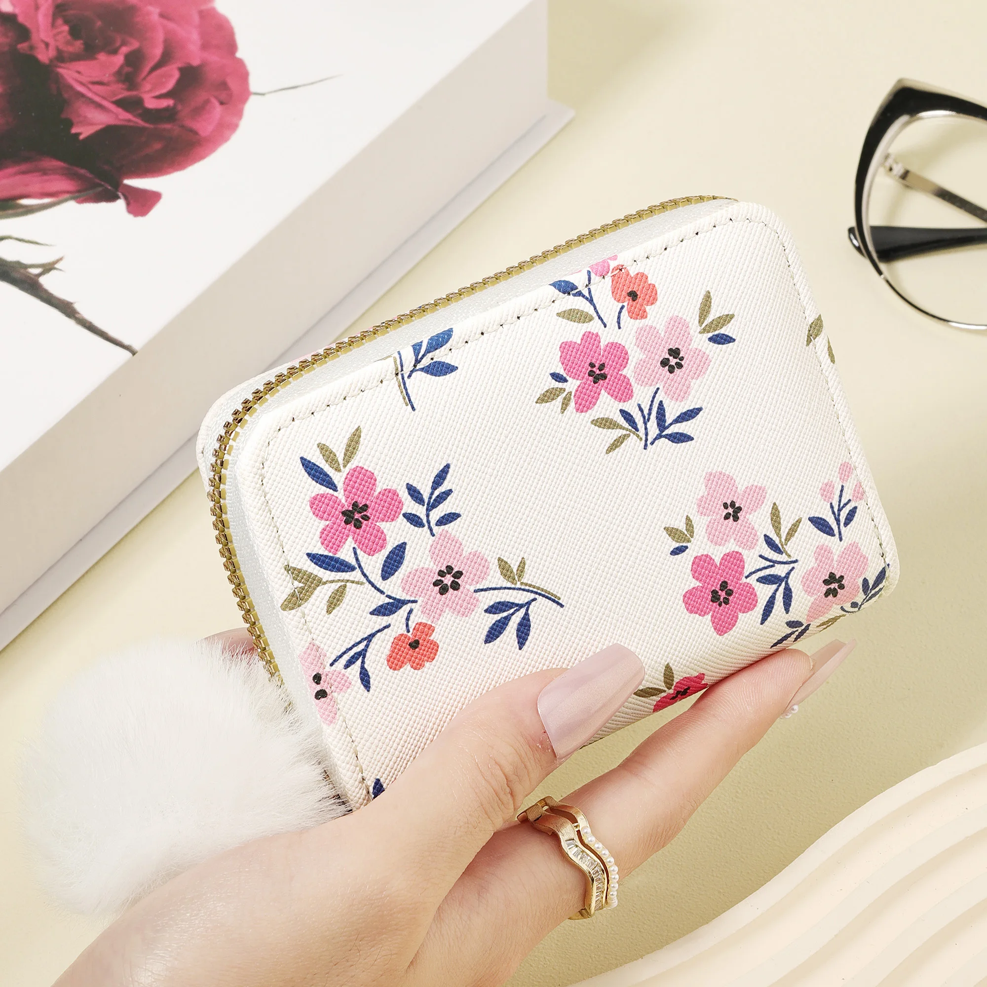 

Fashion With a Pom pom Charm, Women's Extremely Short Wallet Zipper Wrap Casual Handbag, Multi functional Card Bag