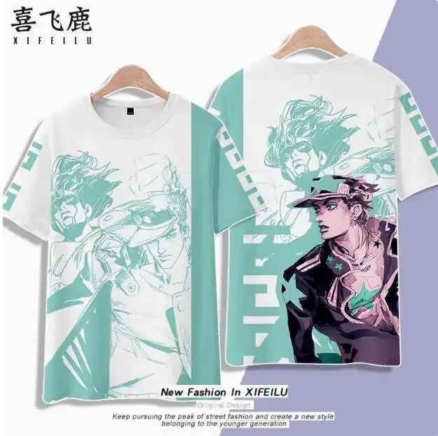 

Anime Jojo's Bizarre Adventure Kujo Jotaro Short Sleeve T-Shirt Summer Cosplay Costume Casual Student Loose Tops anime