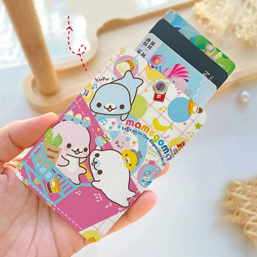 M-Mamegoma 1Pc PU Leather Card Holder Keychain Key Ring Door Lock Access Tags ID Card Case Keychain Card
