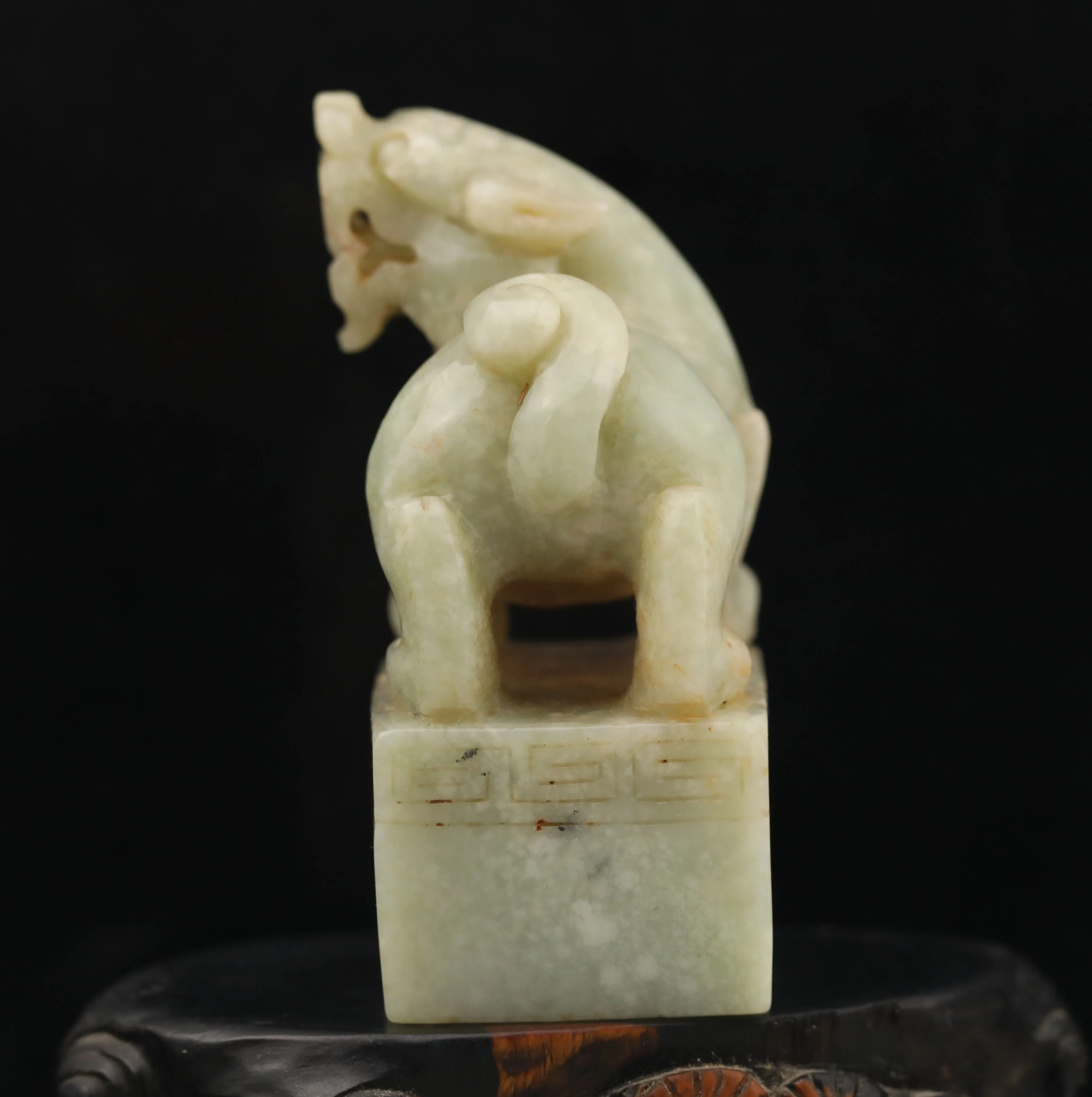 الصين القديمة الطبيعية اليشم الهيتي منحوتة تمثال التنين لونغ الختم # 49