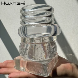 HUANZHI Vintage Transparent Resin Geometric Bangle Asymmetrical Wide Vintage Personalized Clear Bracelet Women's Jewelry Gift