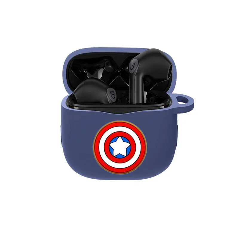 حافظة سماعة أذن كارتون مارفل لهاتف SoundPEATS Air 3 من السيليكون سماعات أذن بلوتوث لاسلكية صندوق شحن غطاء حماية مع خطاف