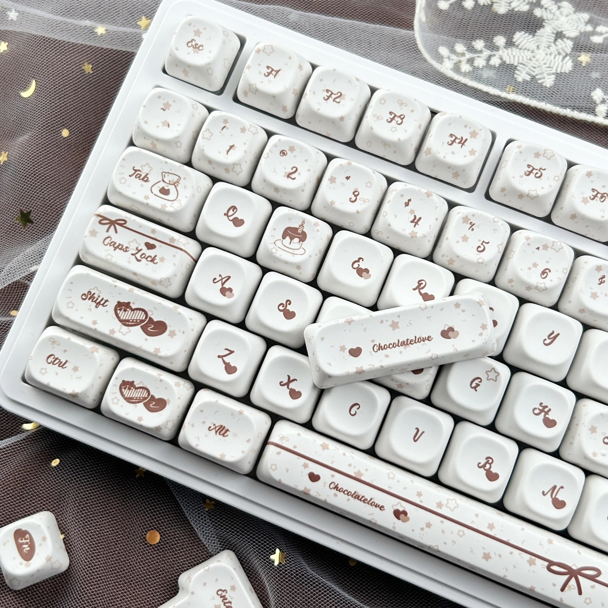MAIMOOO Korean/Russian/English/Thai Keycap Chocolate Theme Simple White MOA Cherry PBT Custom Keycaps for Mechanical Keyboard