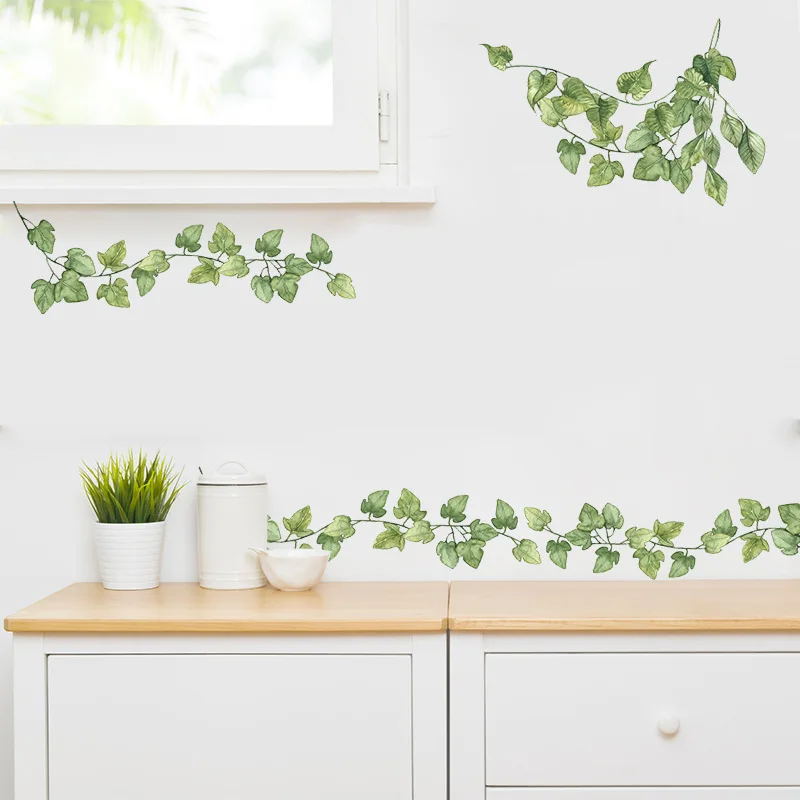 1pcs Small Fresh Green Leaves Bedroom Living Room Porch Home Wall Decoration Wall Stickers Self-Adhesive view 2