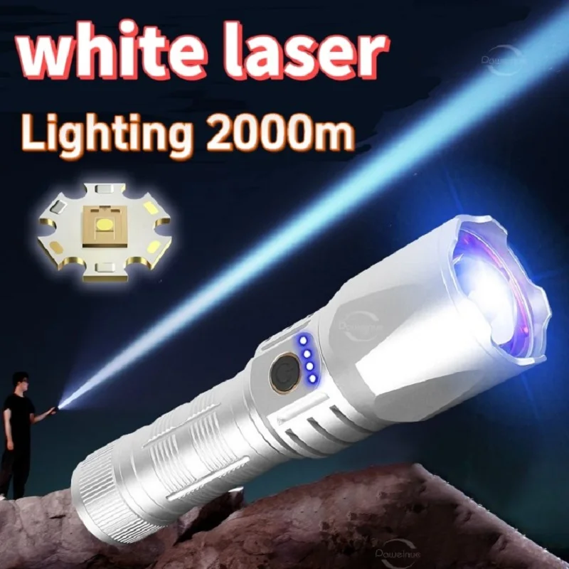 

Newest 2023 Powerful Led Flashight High Power Torch Lamp White Laser LED Flash Light USB Rechargrable Long Shot Tactical Lantern