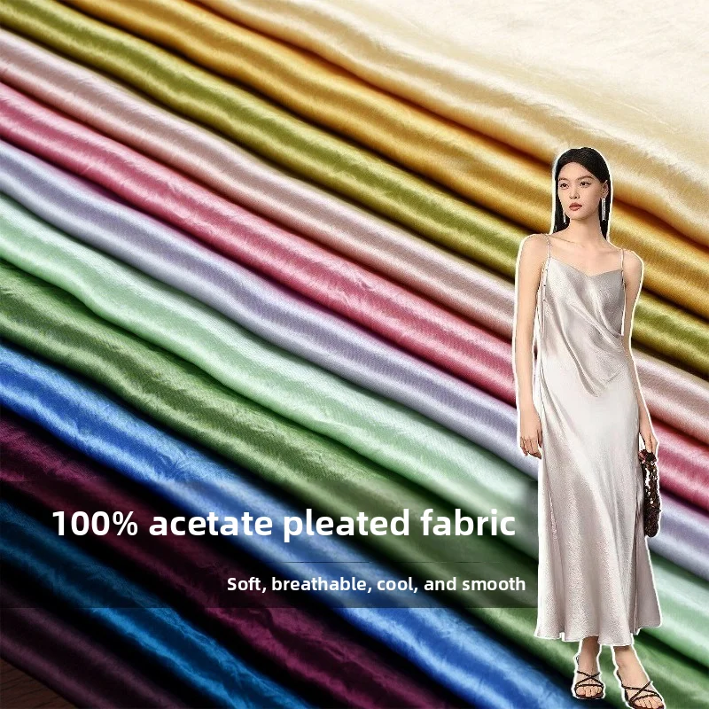 

100% Acetate Satin Micro Wrinkled Fabric for Water Light Satin Spring Summer Dress Shirt Dress Fabrics By The Meter Cloth