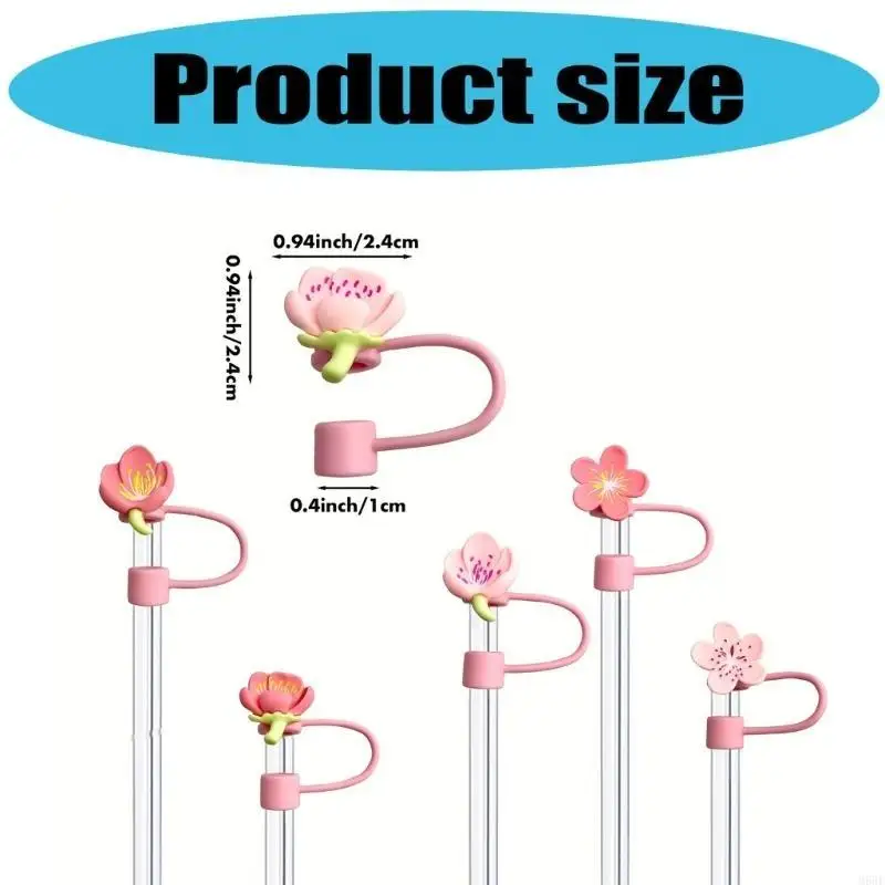 

Pack of 6 Colorful Silicone Straw Tip Cover Flower Straw Protectors Sweet Straw Cover Flower for Drinking Use M68E