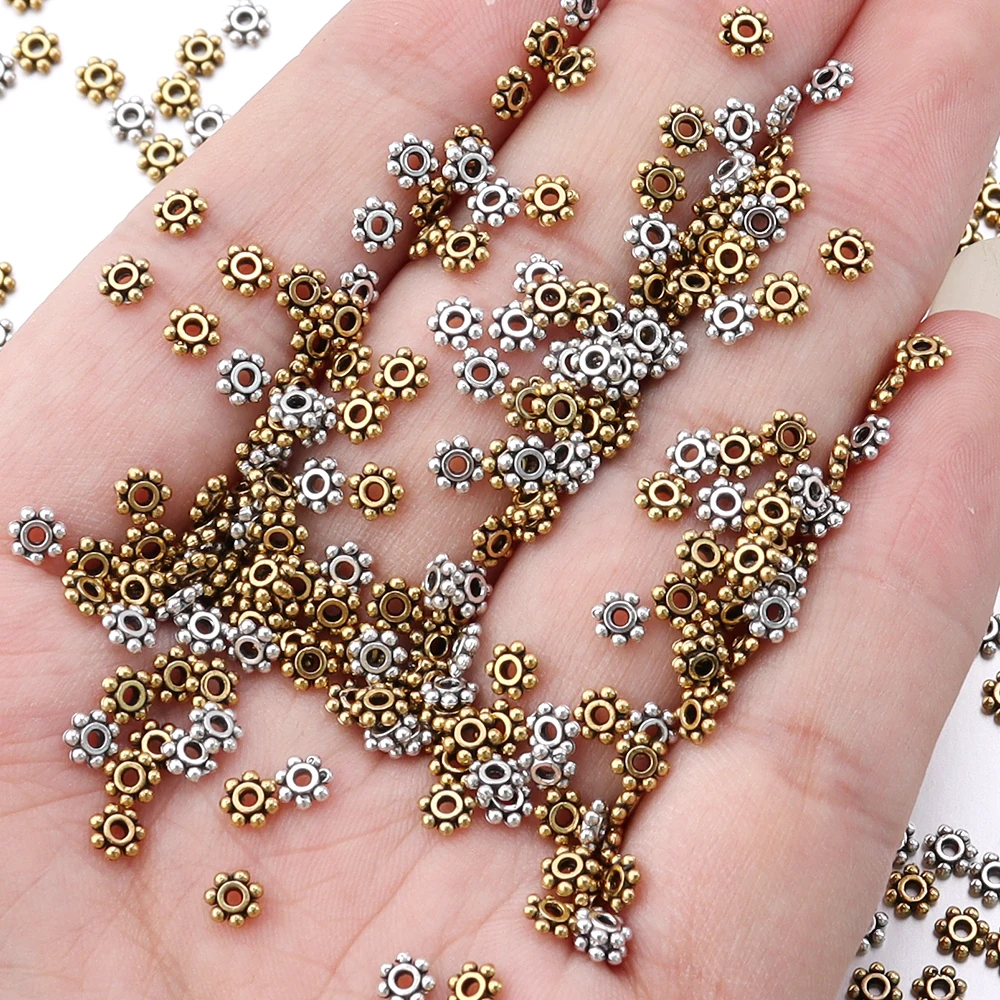 200Pcs Alloy Crimp End Beads Dia 4mm Round Stopper Spacer Bead For DIY Bracelet Accessories Necklace Jewelry Making Supplies