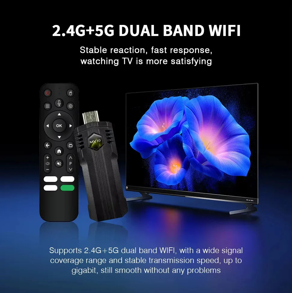 MX10 X1 عصا التلفاز الذكية Android13 H313 1080P HD TV box 2.4/5G WiFi TV استقبال لمشغل الوسائط Google YouTube Netflix