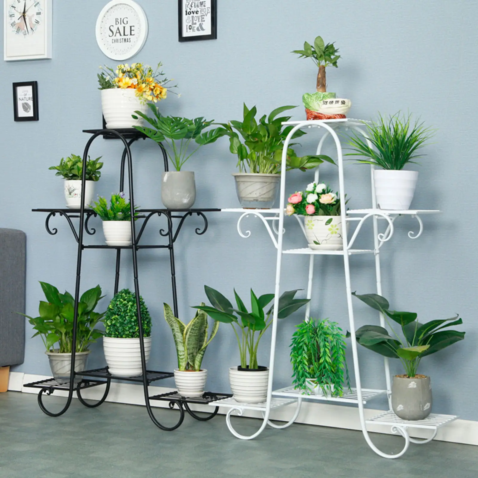 7단 금속 화분 홀더, 검은색 식물 스탠드 정원 파티오 장식 선반 야외 실내