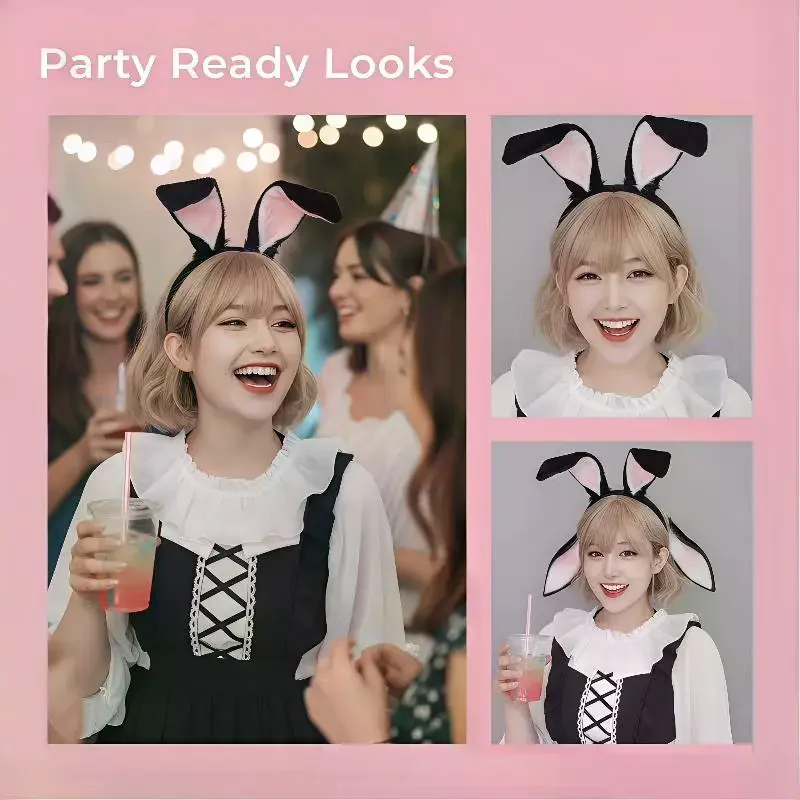 1Pcs Faux Fur Bunny Headwear Animal Rabbit Ears Plush Hairband Party Cosplay Costume Accessories view 5