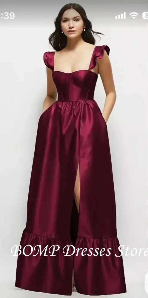 

BOMP Sweetheart Dark Red Evening Dresses Wedding Party Sweetheart Satin Side Slit Prom Gowns Formal Occasion Dress Customized