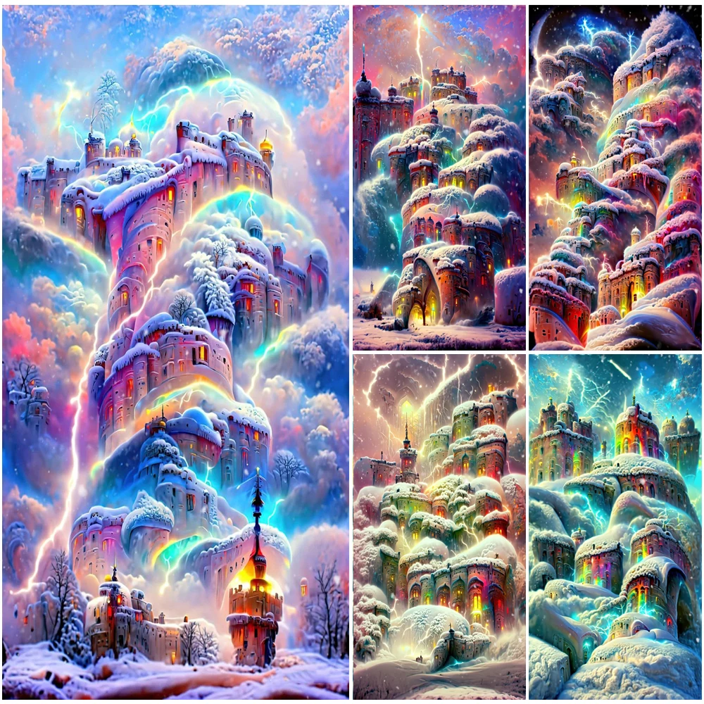 Fantastic Sky Castle Diamond Painting Full Square Round  Abstract Tree Landscape Diamond Mosaic Embrmodiery