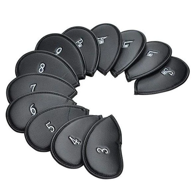 12Pcs Golf Iron Cover Head Covers Pu Leather Golf Club Hat Cover Embroidery Set Golf Supplies Club Head Covers