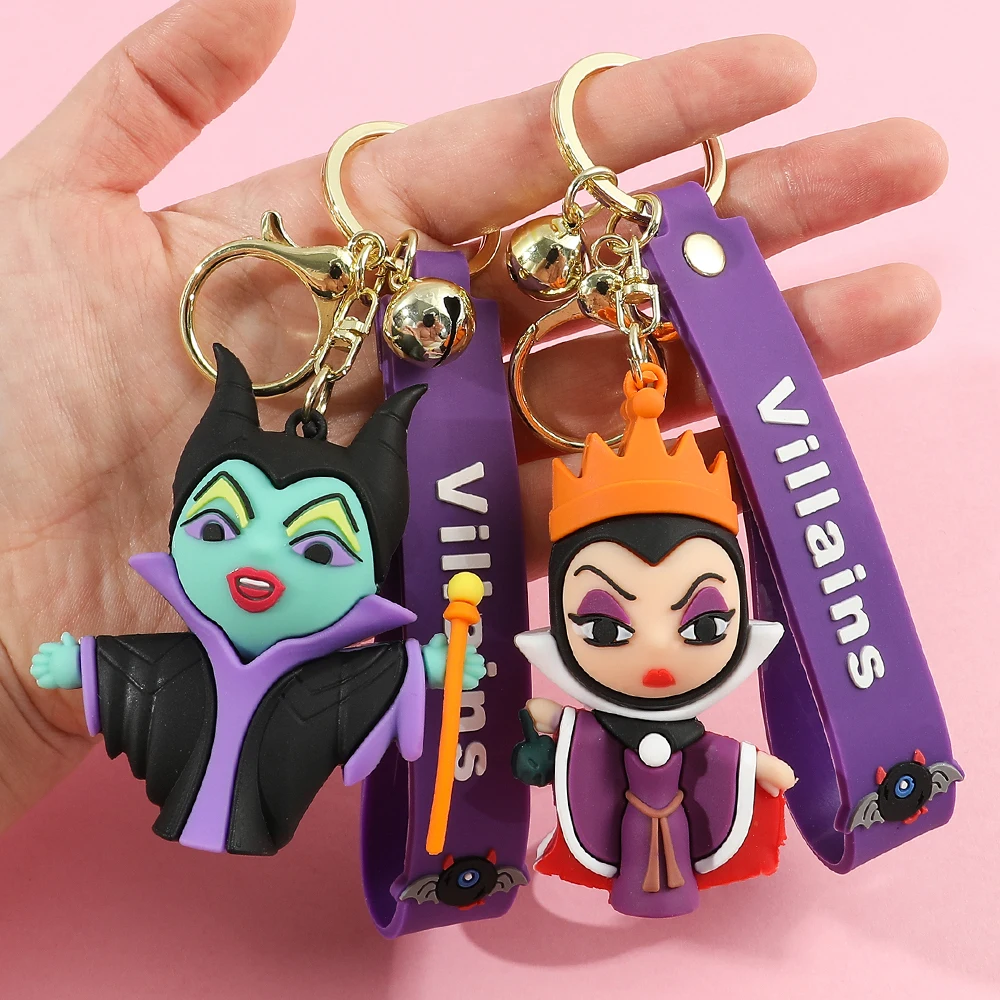 Disney Villains Keychains Ursula Cruella Maleficent Wicked Witch Anime Cartoon Car Keyring Bag Hanging Jewelry Christmas Gifts