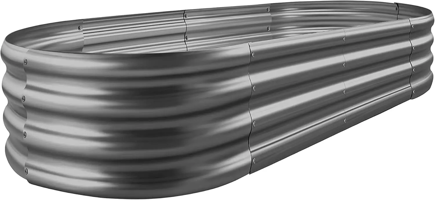 8×4×1 ft Galvanized Raised Garden Bed Kit，Raised Garden Boxes Outdoor, Oval Metal Raised Garden Beds for Vegetables（Grey）………
