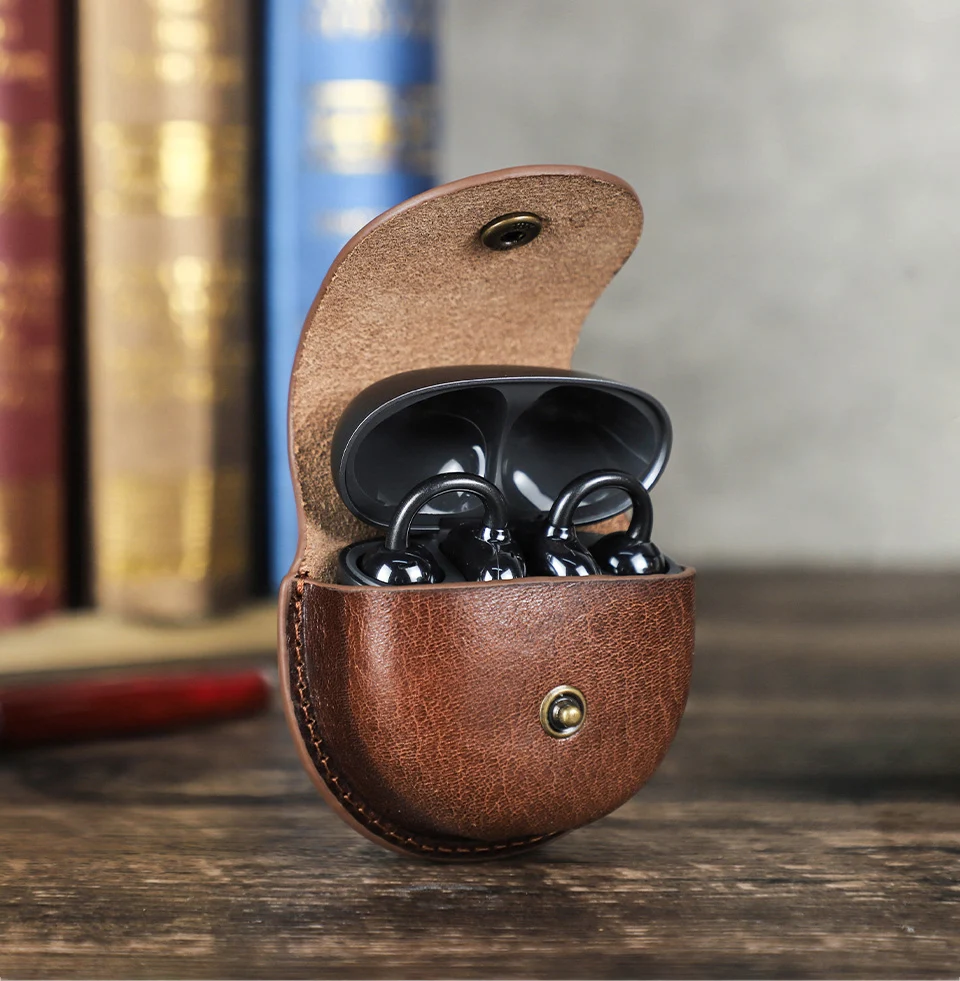 Vintage Echtleder Kopfhörerhülle mit Haken für Huawei FreeClip Ohrhörer Abdeckung stoßfeste Schutzhülle Kopfhörerhülle – Detail 6