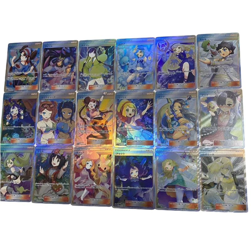 

18Pcs/set Pokemon Cards Ptcg Trainer Series Lillie Acerola Refraction Color Flash Anime Game Characters Collection Card Diy Toys