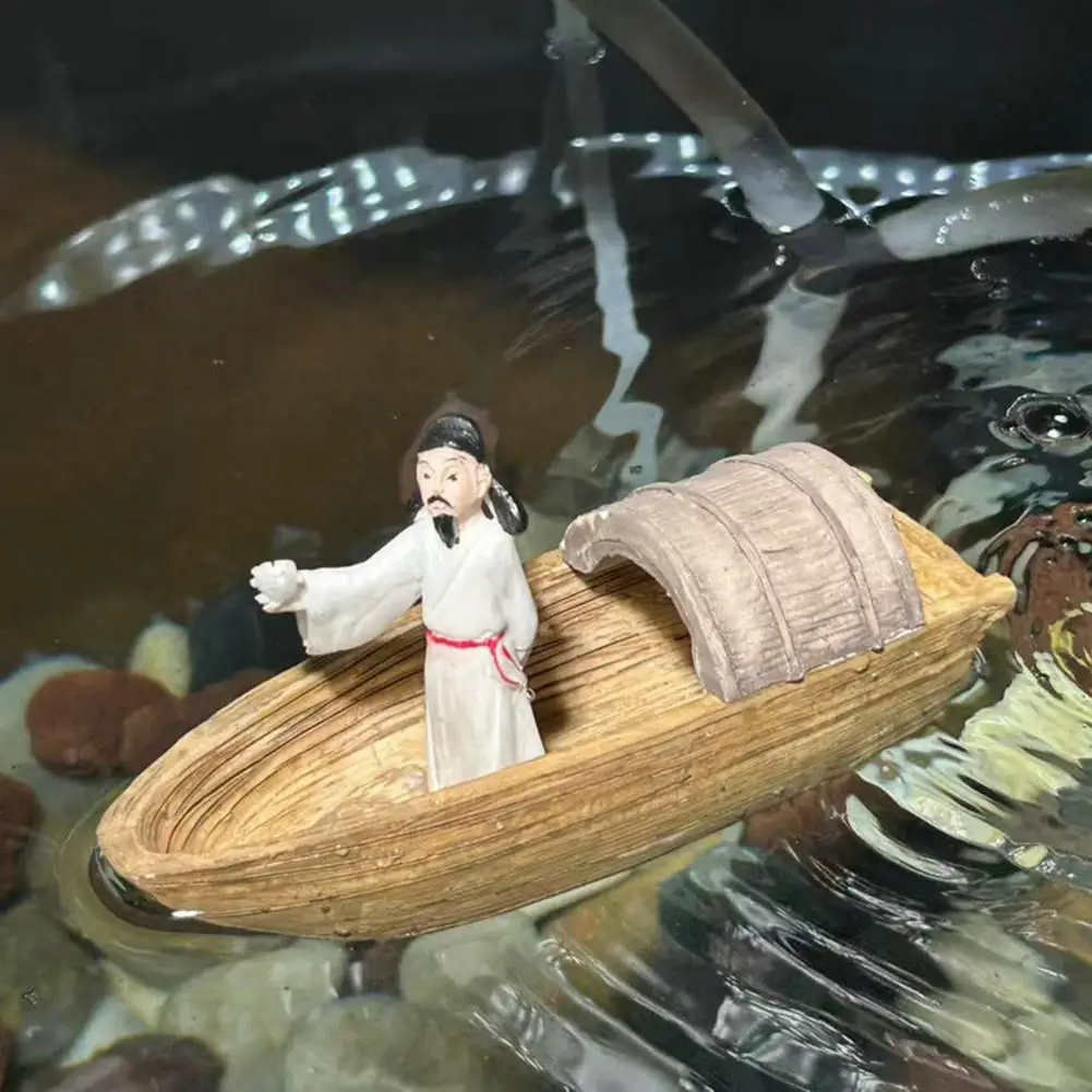 Li Bai Boat Fish Tank Decor Ancient Chinese Poet Li Bai Figurine for Fish Tank Decoration Miniature Statue for Aquarium Floating