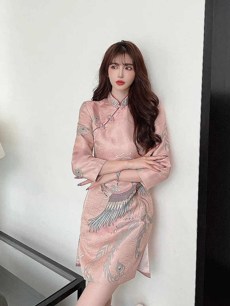 Autumn Winter Phoenix Design Retro Cheongsam Party Qipao