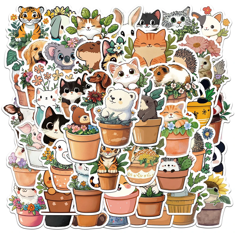 10/30/50 قطعة أصيص زهور لطيف ملصقات الكرتون الجمالية Kawaii بوعاء الحيوان الشارات الإبداعية اللعب DIY بها بنفسك الغيتار المحمول الهاتف ملصق