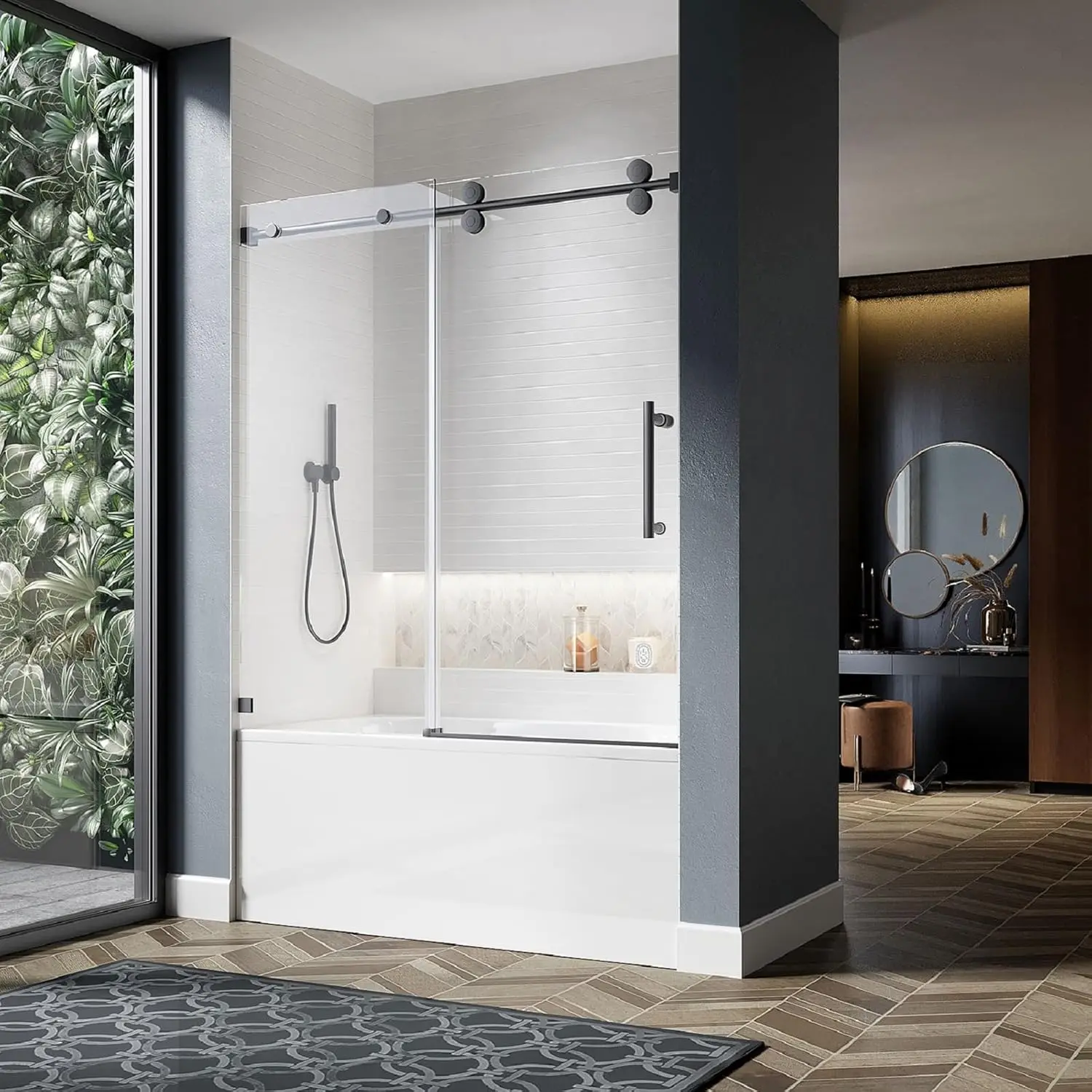 Adj. Frameless Double Sliding Shower Unit With 3/8 