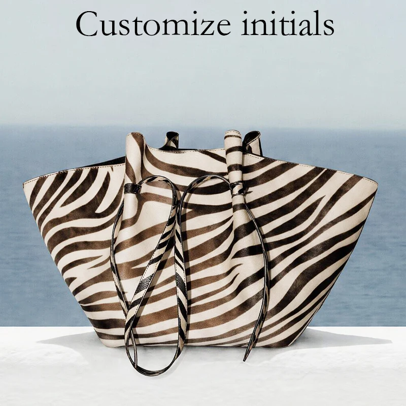Customize Initials Leather Zebra Stripes Tote bags For Women Luxury Designer Handbag 2027 New In Suede Cowhide Underarm Shoulder
